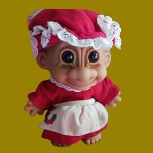 Vintage Russ Troll Doll Mrs. Claus Christmas 1991 "6" Inches Tall red/wht